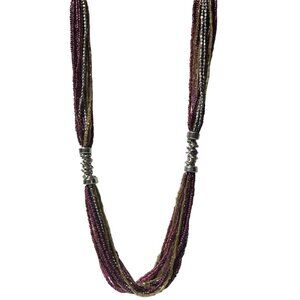 Handmade Seed Beaded Multi Strand Chunky Necklace Silver Tone Accents Jewelry
